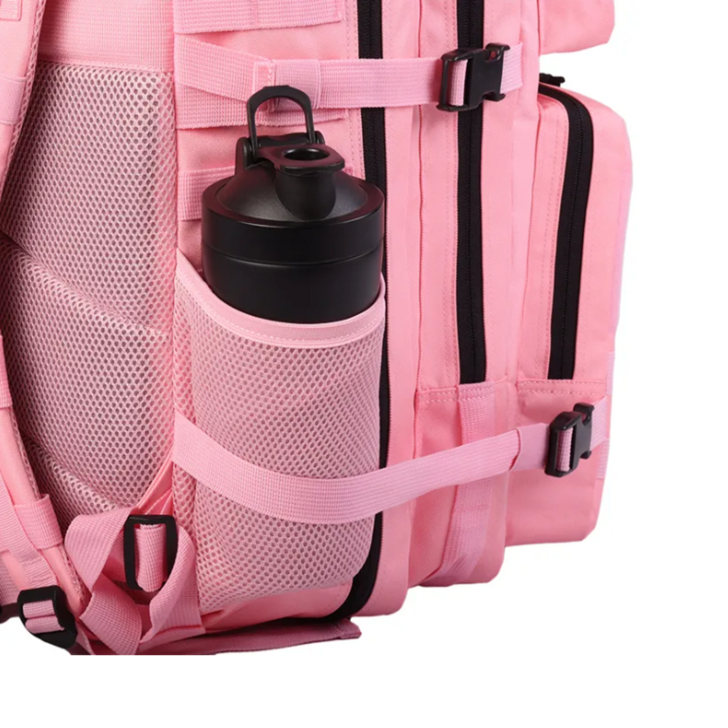 lose-up view of the tactical backpack's patch placement area, demonstrating where customizable patches can be attached.