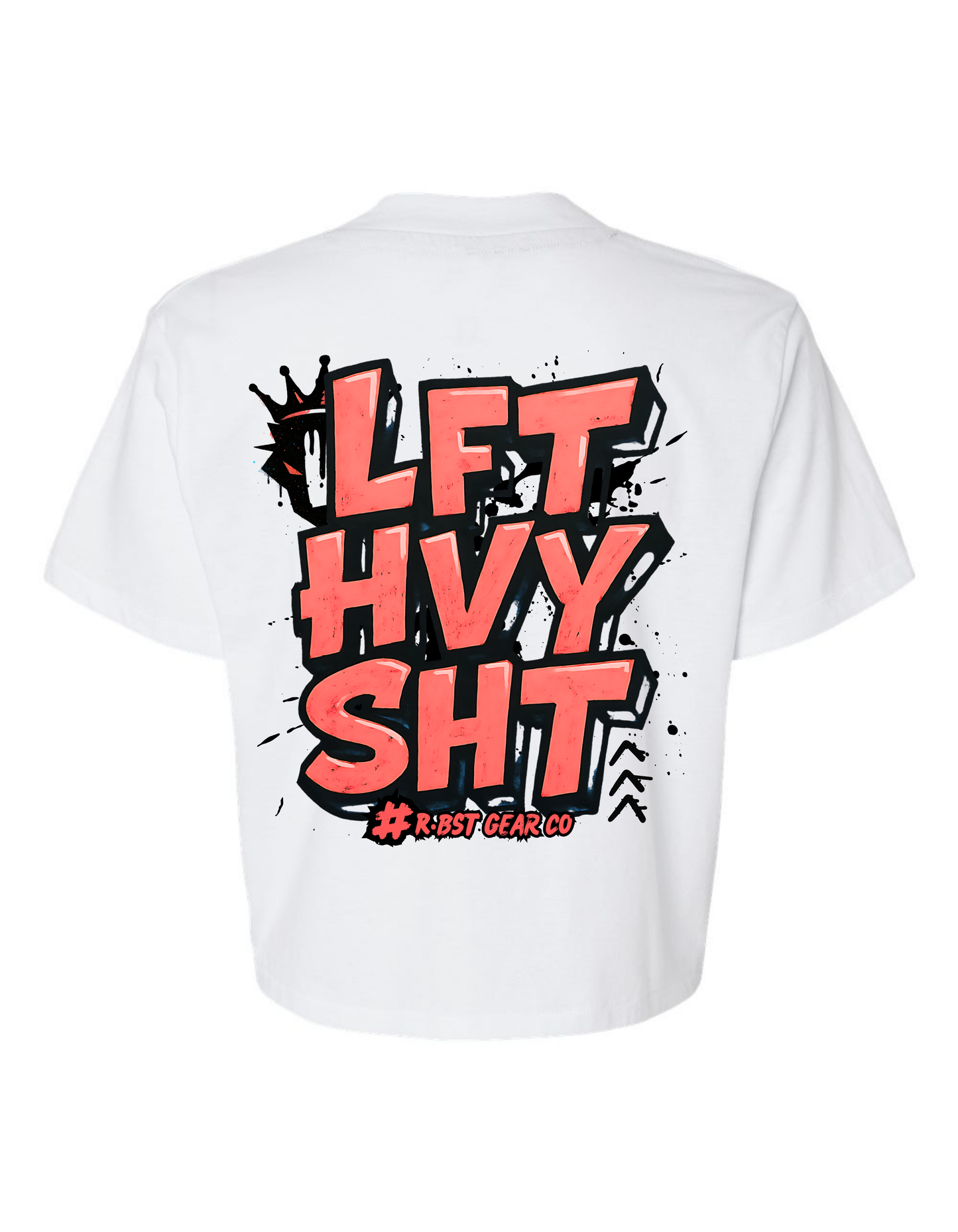 lift heavy shit - crop top shirt for ladies showing strength a power , for crossfit , back in red and black