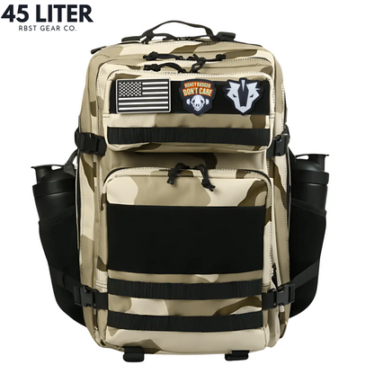 Tactical backpack designed for work, CrossFit, and gym use, displayed from a front angle to highlight its robust and multifunctional features.