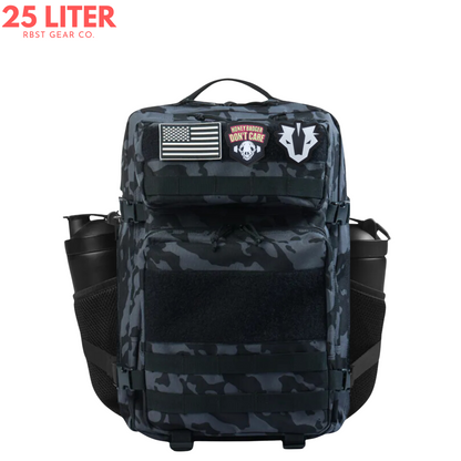 Tactical backpack designed for work, CrossFit, and gym use, displayed from a front angle to highlight its robust and multifunctional features.