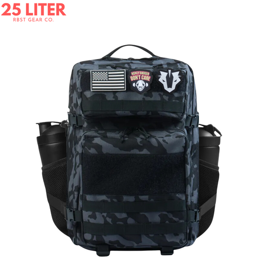 Tactical backpack designed for work, CrossFit, and gym use, displayed from a front angle to highlight its robust and multifunctional features.