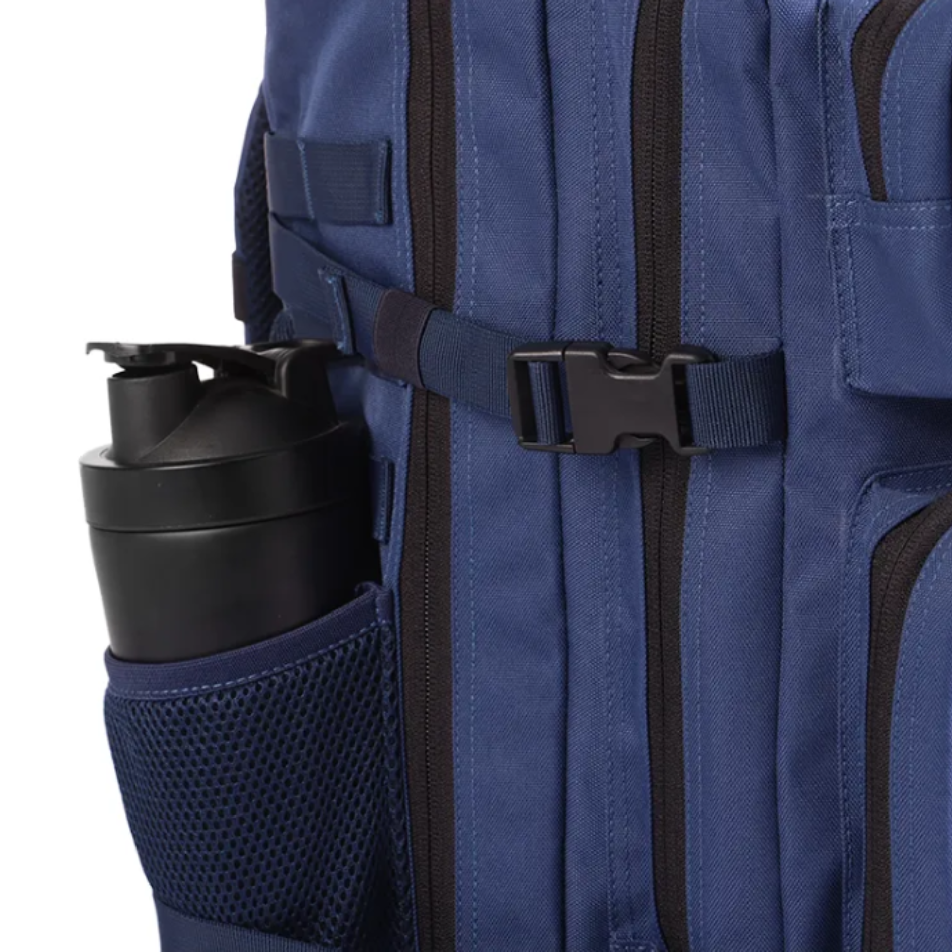 Tactical backpack shown from a different angle, emphasizing its ergonomic design and various compartments.