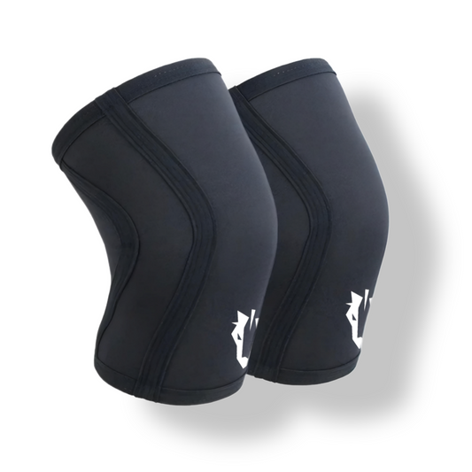 Knee sleeves showcased in a display, highlighting their sleek design and supportive fit for optimal comfort and performance during workouts.