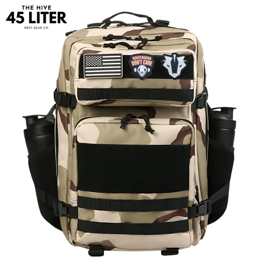 Tactical backpack designed for work, CrossFit, and gym use, displayed from a front angle to highlight its robust and multifunctional features.