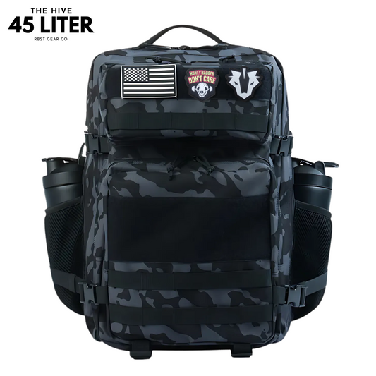 Tactical backpack designed for work, CrossFit, and gym use, displayed from a front angle to highlight its robust and multifunctional features.